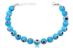 Srebrna Bransoletka Błękitna Evil Eye