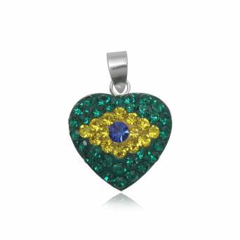 Wisiorek srebrny Serce Flaga Brazylii a'la Swarovski