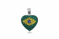 Wisiorek srebrny Serce Flaga Brazylii a'la Swarovski