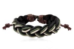 Bracelet leather man black with twines