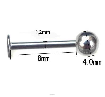 Kolczyk stalowy srebrny do piercingu wargi brody labret kulka 4 mm