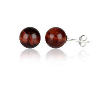 Earrings silver red Tiger Eye big