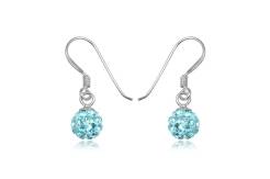 Srebrne Kolczyki Preciosa Kulki Blue Aqua wiszące 6 mm