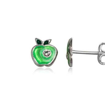 Earrings silver for girl green apple