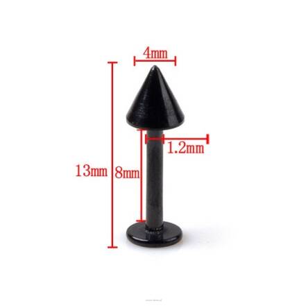 Kolczyk stalowy czarny do piercingu labret Stożek 4 mm