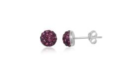Silver earrings Preciosa Crystals half-bead purple