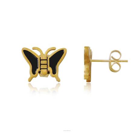 Earrings Steel Black Butterfly Gold Plated 