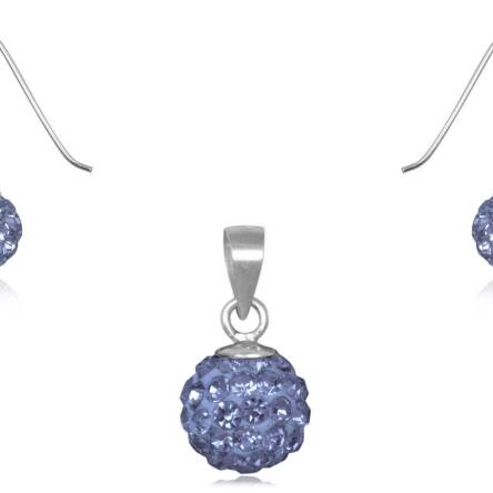 Komplet srebrny kulki a'la Swarovski fiolet jasny