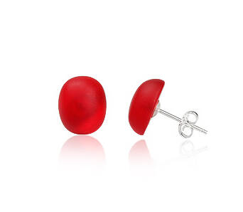 Srebrne kolczyki wkręty owalne RED OVAL