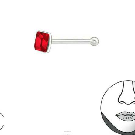 Kolczyk srebrny do nosa kwadrat 2,5 mm czerwony Swarovski