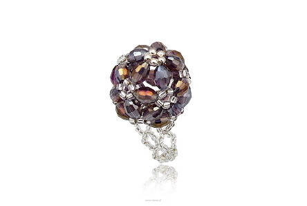 Pierscionek Swarovski Fioletowa Kula (rozmiar wolny)
