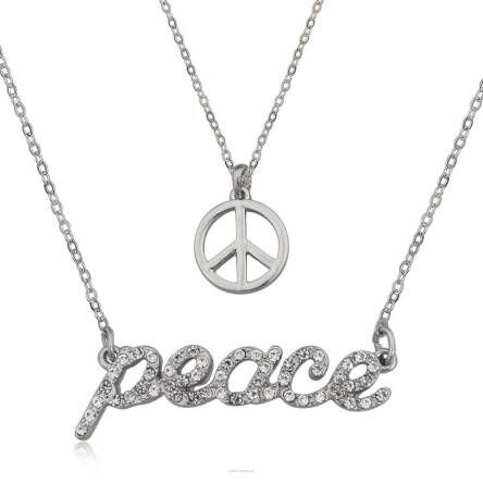 Naszyjnik fashion podwójny PEACE kryształki