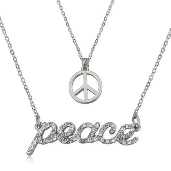 Naszyjnik fashion podwójny PEACE kryształki