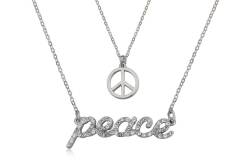 Naszyjnik fashion podwójny PEACE kryształki