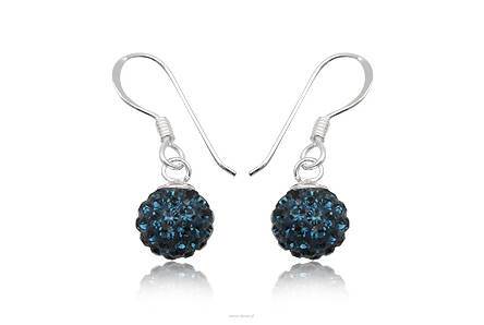 kolczyki srebrne ciemne niebieskie kue swarovski wiszace 8 mm