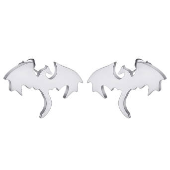 Kolczyki stal szlachetna unisex srebrny SMOK z rozłożonymi skrzydłami 1,0 cm sztyfty 