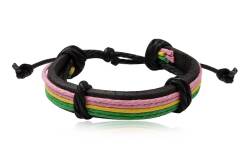  Black leather bracelet with colour cords