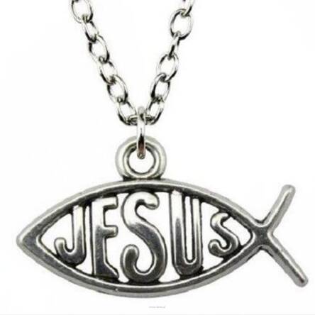 Naszyjnik fashion Ichthys ryba symbol Jezusa 51 cm