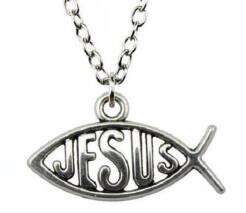 Naszyjnik fashion srebrny Ichthys ryba symbol Jezusa 51 cm