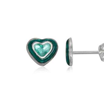 Silver earrings for girl green hearts