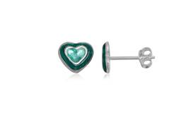 Silver earrings for girl green hearts