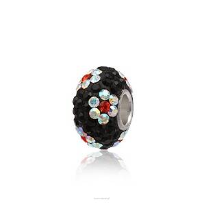 Srebrny Bead Modulowy z Kwiatkiem czarny Swarovski