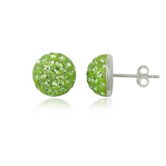 Silver earrings Preciosa Crystals half-bead 10 mm green