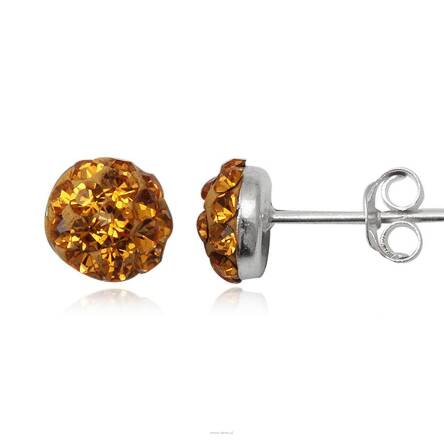 kolczyki srebrne sztyfty precioza polkule zolty topaz