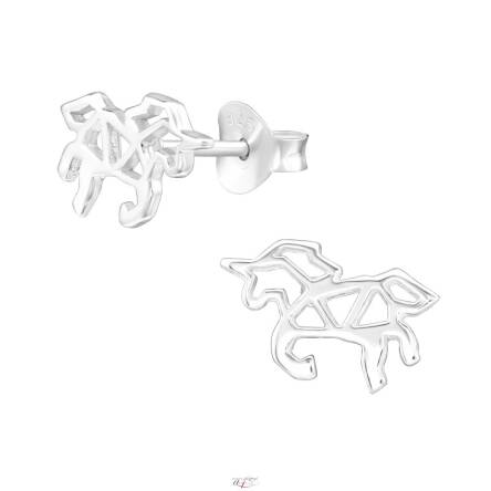 Kolczyki srebrne dla dziewczynki Jednorożec origami