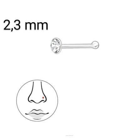 Kolczyk srebrny do nosa z białą cyrkonią 2,3 mm