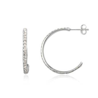 Silver earrings Preciosa Crystals half-hoops white