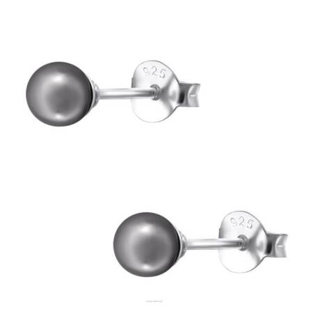 Srebrne kolczyki szklane perły szare 4 mm sztyfty